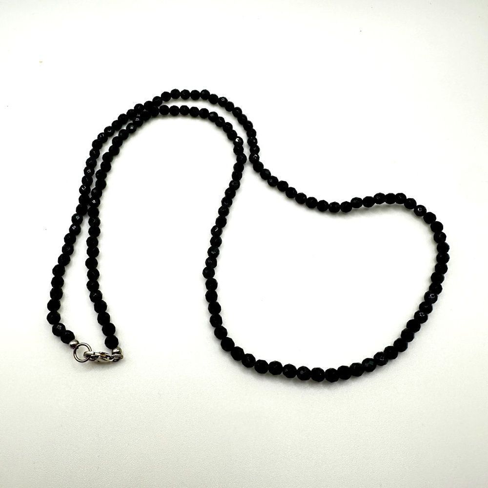 SALE! 4mm faceted black onyx necklace and sterling silver hardware necklace, 24”